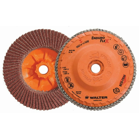 Walter 06B454 4-1/2x5/8-11 Enduro-Flex Spin-On Flap Discs with Eco-Trim Backing 40 Grit Type 27S, 10 pack