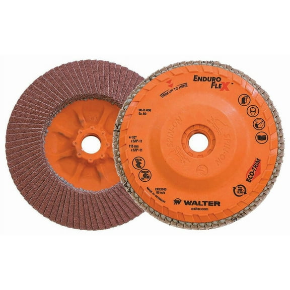 Walter 06B456 4-1/2x5/8-11 Enduro-Flex Spin-On Flap Discs with Eco-Trim Backing 60 Grit Type 27S, 10 pack