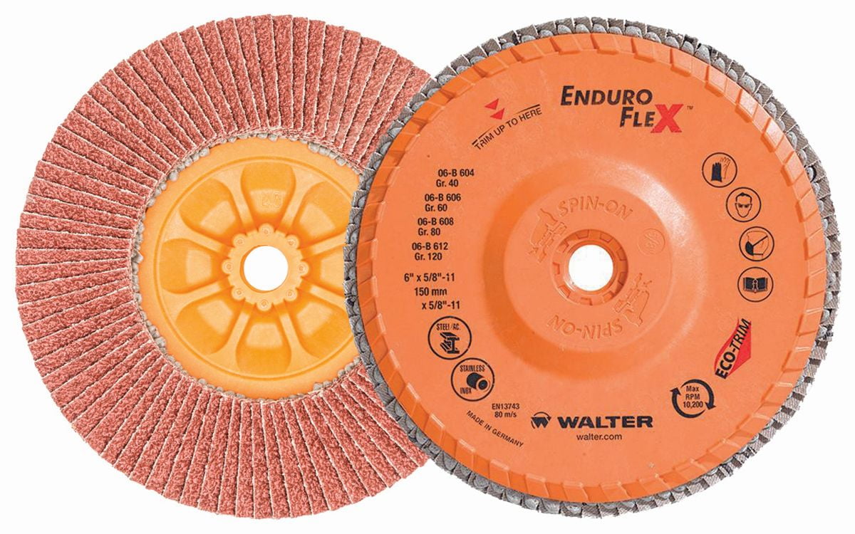 Walter Enduro-Flex Fächerscheiben 4-1/2x5/8-11 – Körnung 60, Typ 27S, Mit Eco-Trim Rückseite, 10 Stück