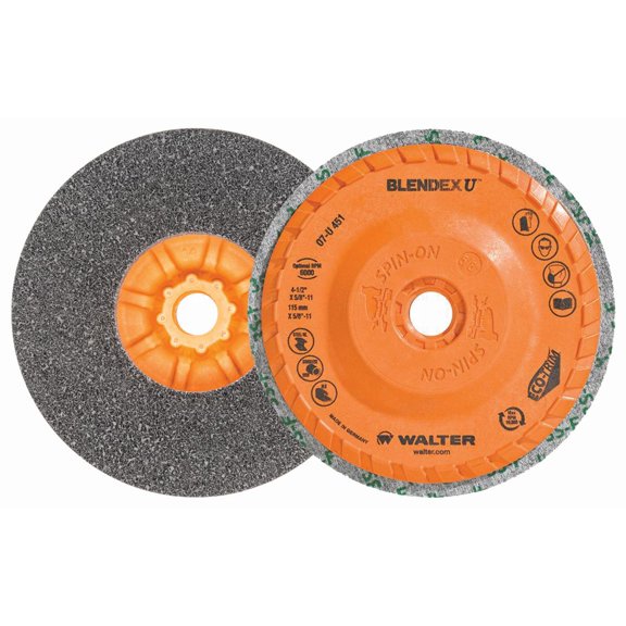 Walter 07U451 4-1/2x5/8-11 Blendex U Multi Purpose Finishing Cup Discs Spin-On with Eco-Trim Backing, 5 pack