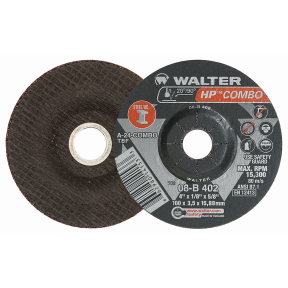Walter 08B402 1/8'' HP Combo Grinding Wheel 4"x1/8"x5/8" Arbor Type 27