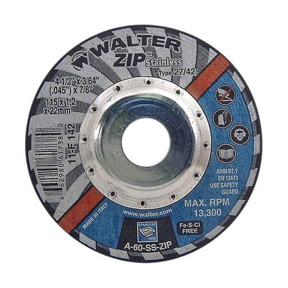 Walter 11F142 4-1/2x3/64x7/8 ZIP Wheels Stainless Steel Type27 A60 Grit, 25 pack