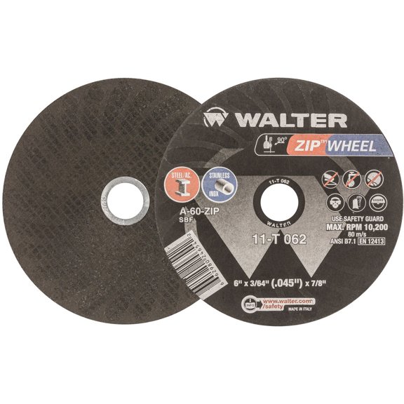 Walter 11T062 6 X 3/64 X 7/8 ZIP WHEEL Cut-Off Wheels for Angle Grinder Type 1 A60 Grit, 25 pack