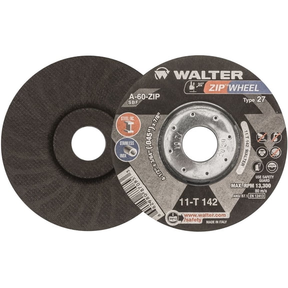 Walter 11T142 4-1/2 X 3/64 X 7/8 ZIP WHEEL Cut-Off Wheels for Angle Grinder Type 27 A60 Grit, 25 pack