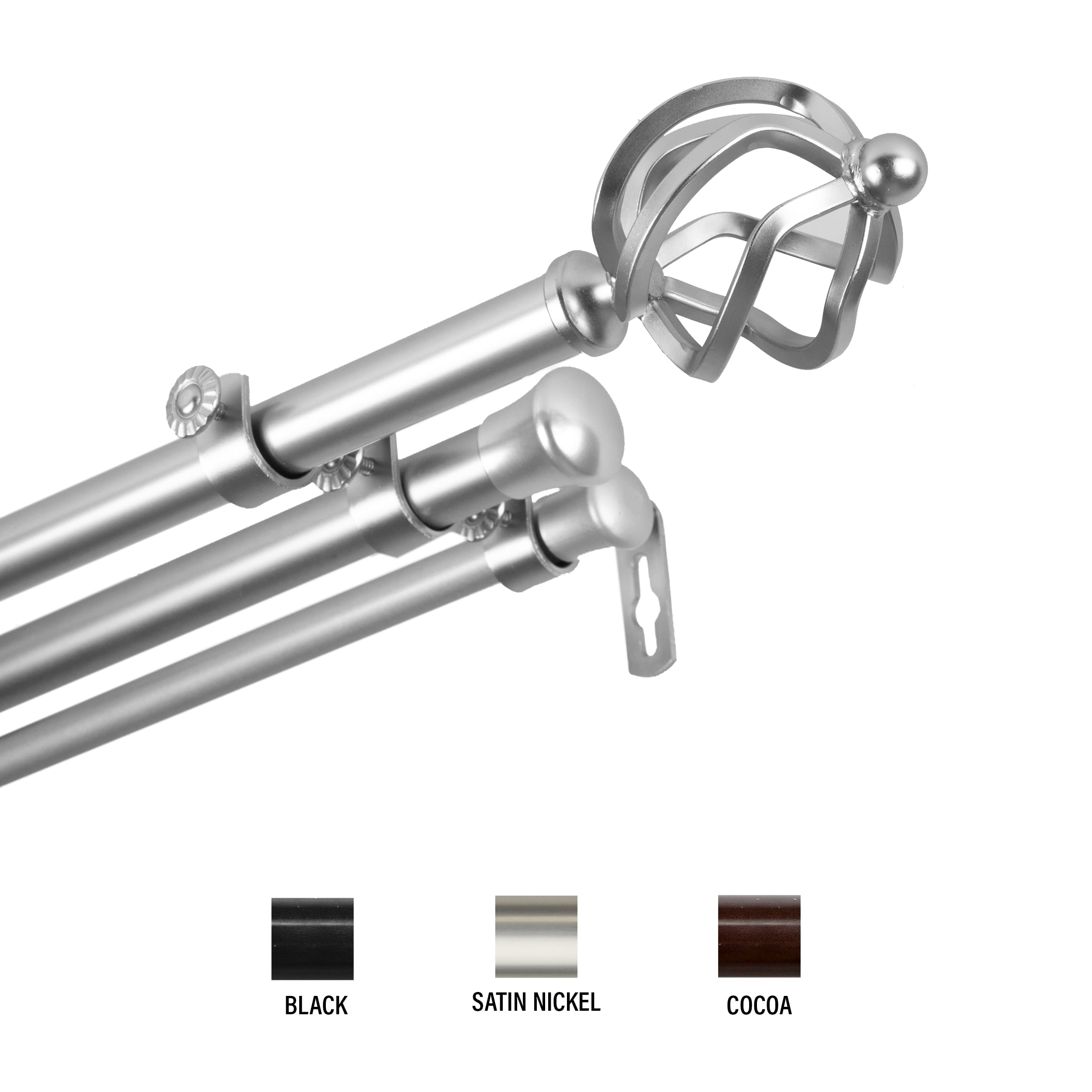 Walter 13/16 inch Triple Curtain Rod 120-170" - Satin Nickel