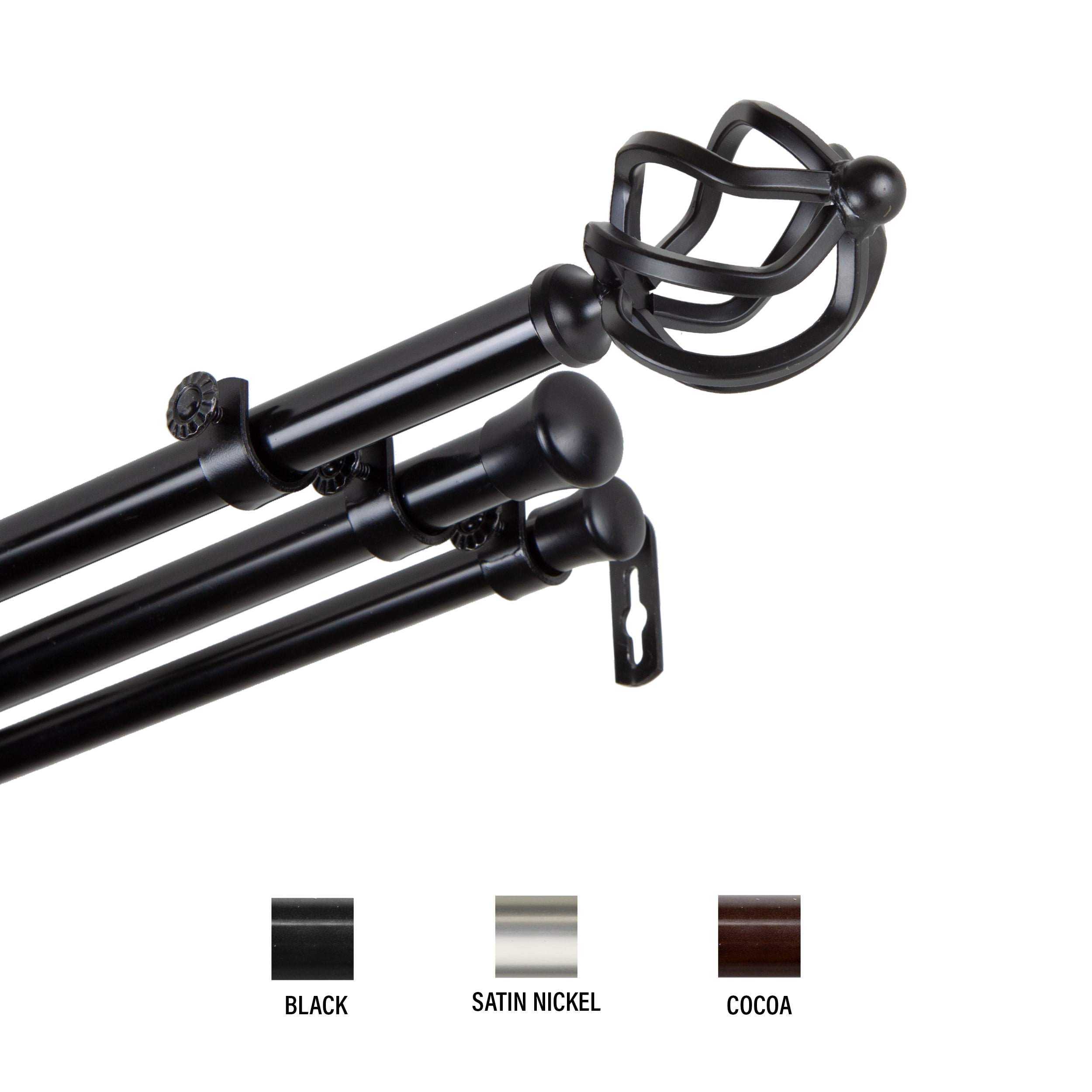 Walter 13/16 inch Triple Curtain Rod 28-48" - Black