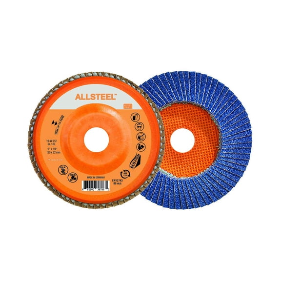 Walter 15W512 ALLSTEEL Flap Disc [Pack of 10] - 120 Grit, 5 in. Grinding Disc