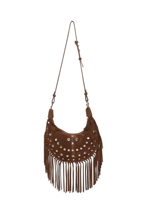 Willow Fringe Mini Suede Hobo Bag, Brown