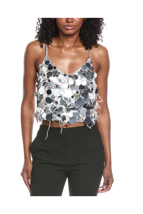 womens  Dynah Sequin Top, s, Silver