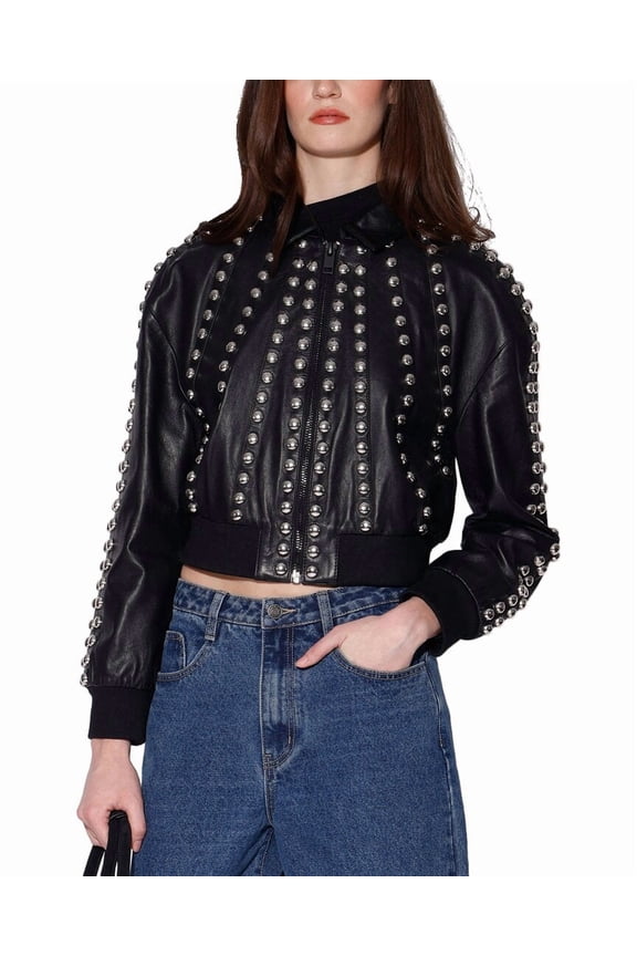 womens Ilaria Leather Jacket, xs, Black