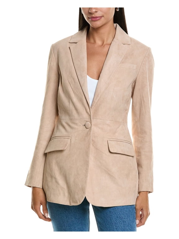 womens Mia Leather Blazer, l, Brown