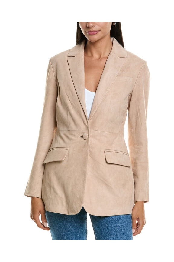 womens Mia Leather Blazer, m, Brown