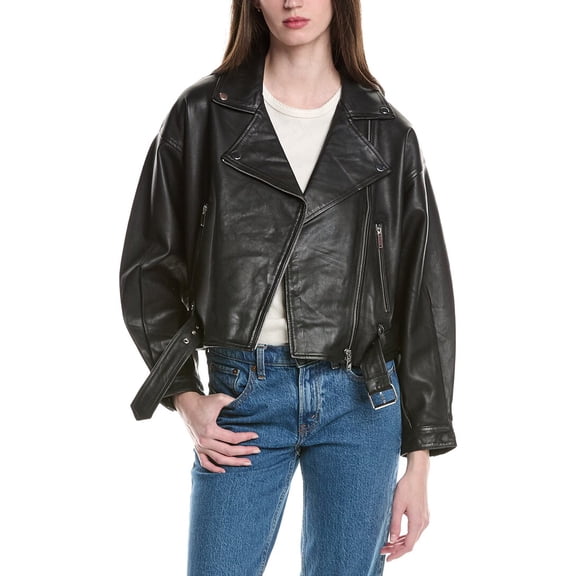 Walter Baker womens Santana Asymmetrical Leather Moto Jacket, s, Black