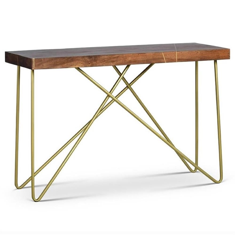 Walter Warm Pine and Brass Industrial Sofa Table