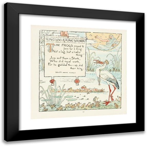 Walter Crane 12x12 Black Modern Framed Museum Art Print Titled - King Log and King Stork (1908)