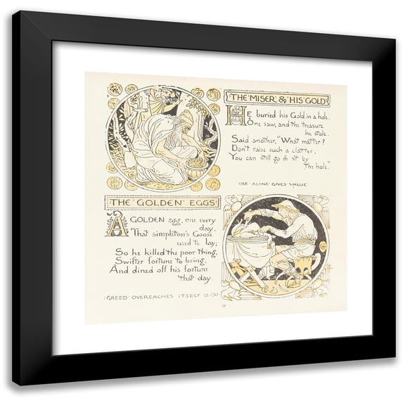 Walter Crane 12x12 Black Modern Framed Museum Art Print Titled - The Miser and His Gold, the Golden Eggs (1908)