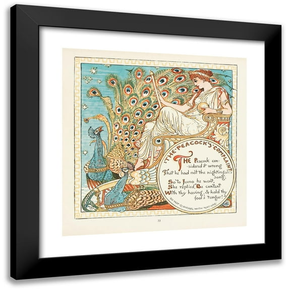 Walter Crane 12x12 Black Modern Framed Museum Art Print Titled - The Peacock's Complaint (1908)