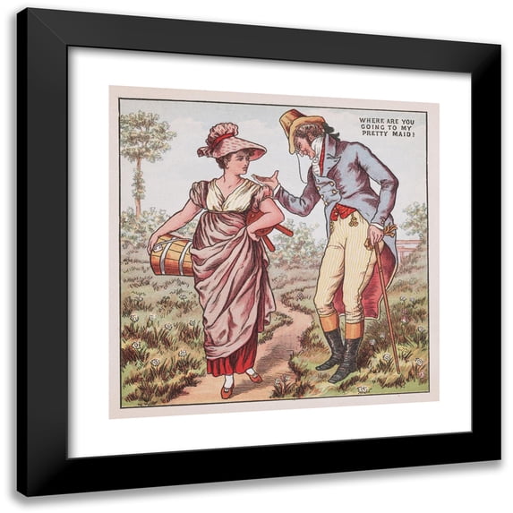 Walter Crane 12x12 Black Modern Framed Museum Art Print Titled - Where Are You Going to My Pretty Maid (1877)