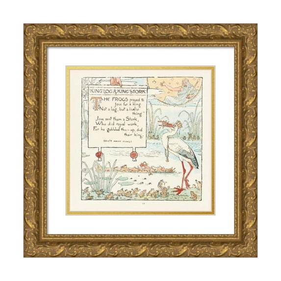 Walter Crane 12x12 Gold Ornate Wood Frame and Double Matted Museum Art Print Titled - King Log and King Stork (1908)