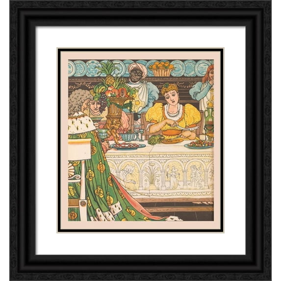 Walter Crane 12x13 Black Ornate Wood Framed Double Matted Museum Art Print Titled: Beauty and the Beast Pl. 08 (1896)