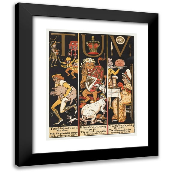 Walter Crane 12x14 Black Modern Framed Museum Art Print Titled - The Absurd A.B.C Pl 6 (1874)