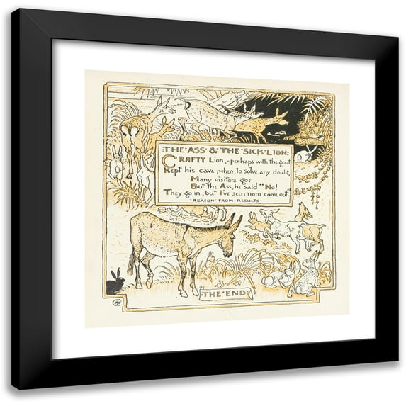 Walter Crane 15x15 Black Modern Framed Museum Art Print Titled - The Ass and the Sick Lion (1908)