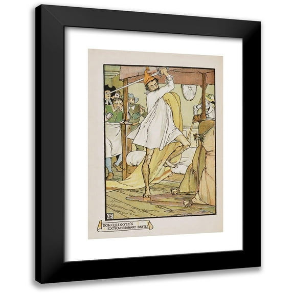 Walter Crane 18x24 Black Modern Framed Museum Art Print Titled - Don Quixote's Extraordinary Battle (1900)