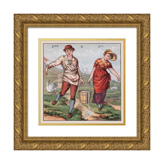 Walter Crane 20x20 Gold Ornate Framed and Double Matted Museum Art Print Titled - Jack and Jill (1877)