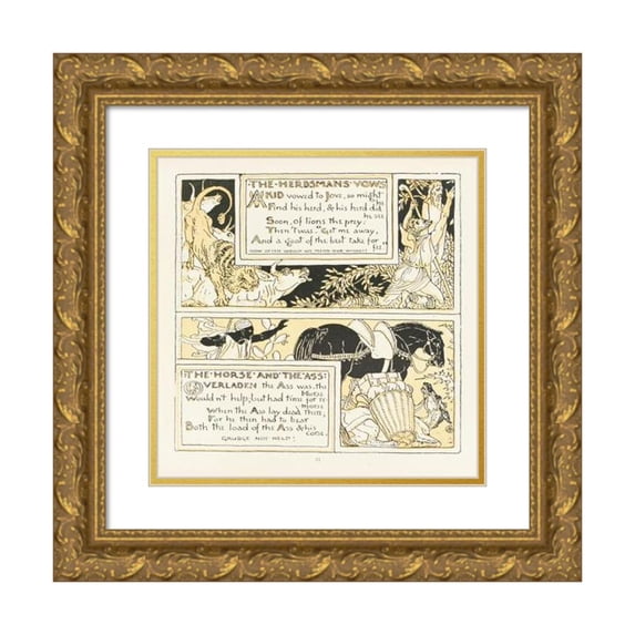 Walter Crane 20x20 Gold Ornate Framed and Double Matted Museum Art Print Titled - The Herdsman's Vows, the Horse and the Ass (1908)