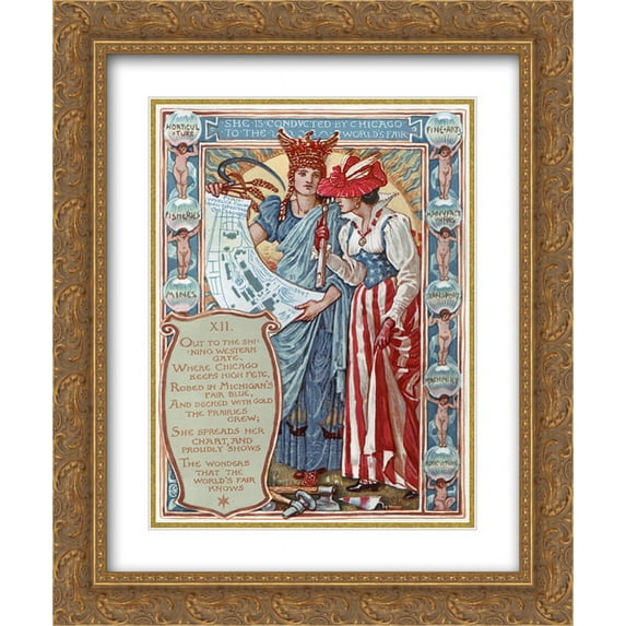 Walter Crane 2x Matted 20x24 Gold Ornate Framed Art Print 'Chicago'