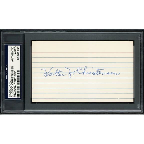 Walter "Cuckoo" Christensen Autographed 3x5 Index Card Cincinnati Reds PSA/DNA #83862192