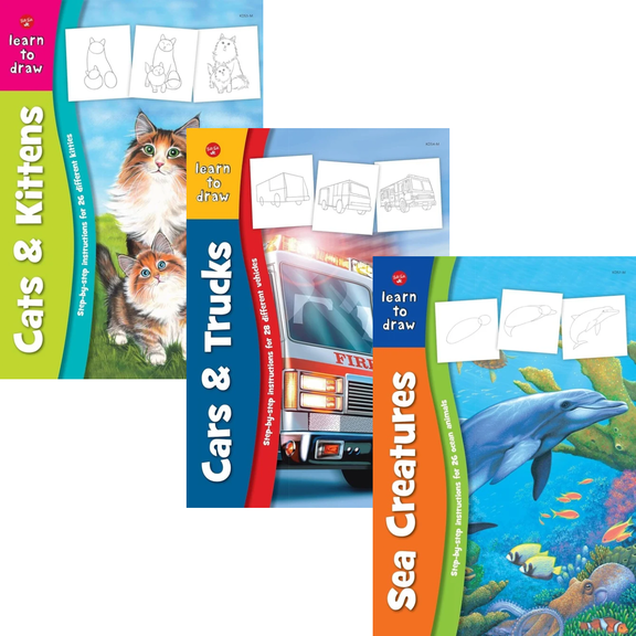 Walter Foster Jr Learn To Draw Collection Set (3) : Sea Creatures; Cars And Trucks; Cats and Kittens (Paperback Set)