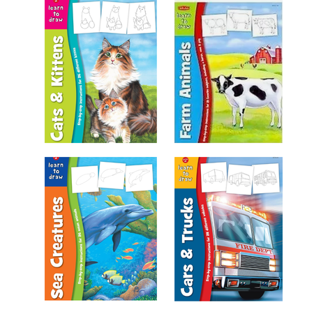 Walter Foster's Learn To Draw Collection Set (4) : Sea Creatures; Cars And Trucks; Farm Animals; Cats and Kittens (Paperback Set)
