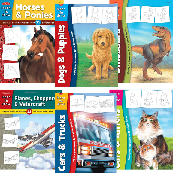 Walter Foster's Learn To Draw Series (6-A) :  Cats And Kittens; Horses And Ponies; Dogs And Puppies; Planes, Choppers And Watercraft; Cars And Trucks; Dinosaurs (Paperback Collection)
