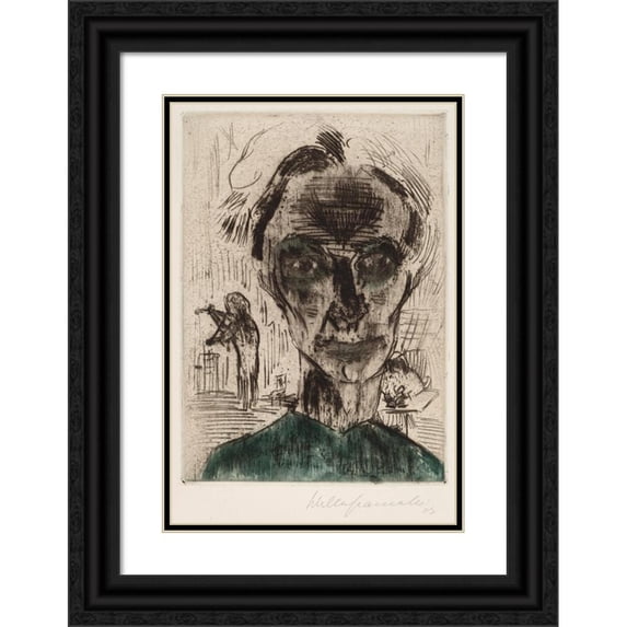 Walter Gramatté 11x14 Black Ornate Wood Framed Double Matted Museum Art Print Titled: Man in a Room, Self-Portrait (1922-1923)