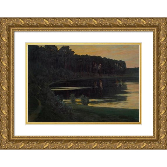 Walter Leistikow 18x13 Gold Ornate Wood Frame and Double Matted Museum Art Print Titled - Lake Grunewald (1895)