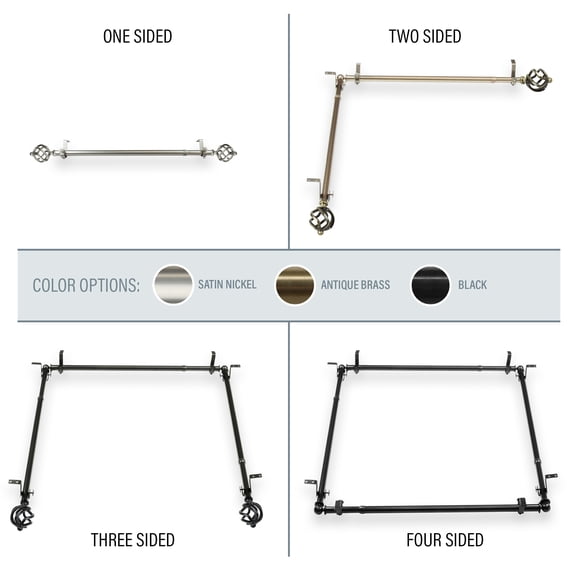 Walter Multi Angle Ceiling Rod/ Room Divider/ Bedroom Canopy Adjustable 48-84 inch - Four Sided - Antique Brass