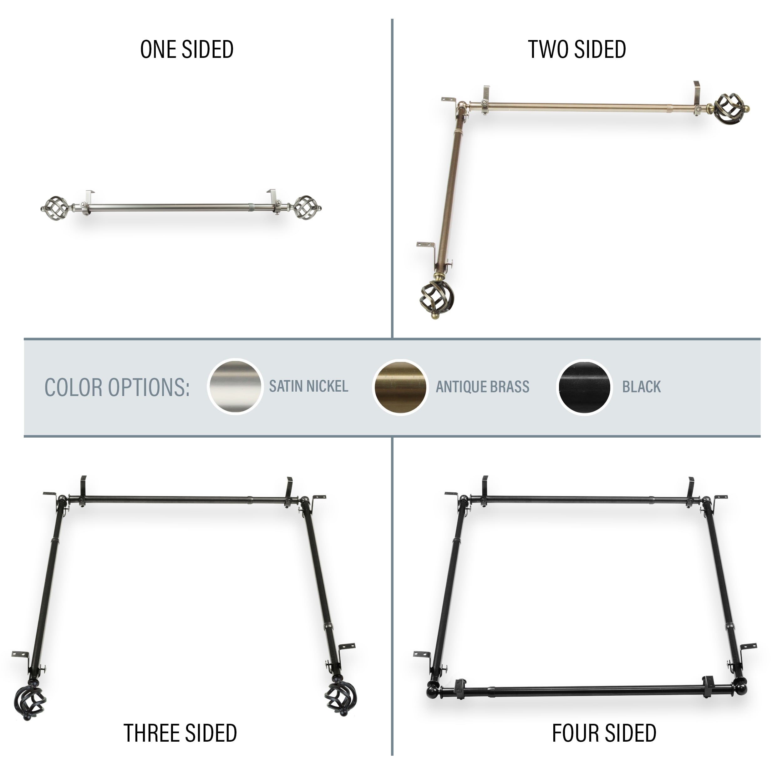 Walter Multi Angle Ceiling Rod/ Room Divider/ Bedroom Canopy Adjustable 66-120 inch - Four Sided - Antique Brass