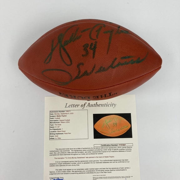 Walter Payton "Sweetness" Signed Authentic Wilson NFL Football JSA COA