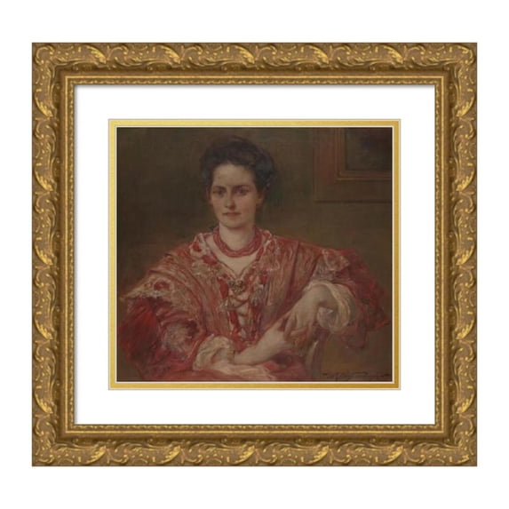 Walter Shirlaw 16x15 Gold Ornate Wood Frame and Double Matted Museum Art Print Titled - Portrait of Dorothea A. Dright (1908)