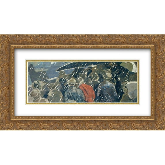 Walter Sickert 2x Matted 24x14 Gold Ornate Framed Art Print 'Miss Earhart's Arrival'