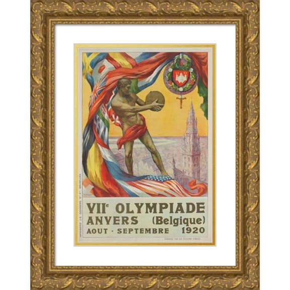 Walter van der Ven 18x24 Gold Ornate Framed and Double Matted Museum Art Print Titled - VIII Olympiade, Avers 1920 (1920)