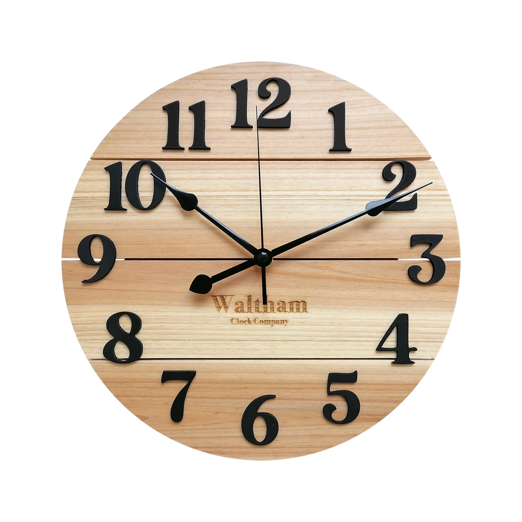 Waltham Real Wood Wall Clock, 12 Analog Clock, Battery Operated, Natural Finish - 100% Real Wood!