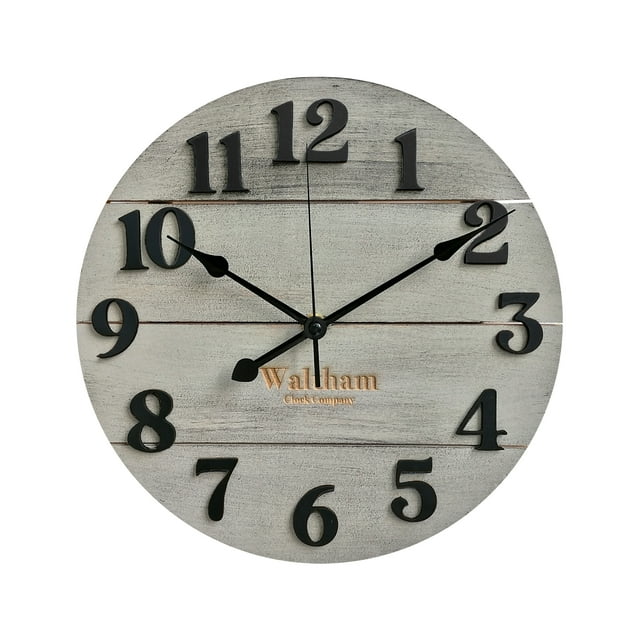 Waltham 12 inch Decorative Wooden Home Wall Clock Grey Finish, Solid