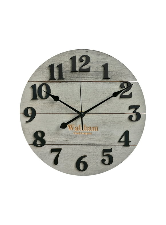 Waltham Real Wood Wall Clock, 12 inch, Battery Operated, Grey Finish - Made from Real Wood – not Particle Board or MDF- 100% Real Wood!