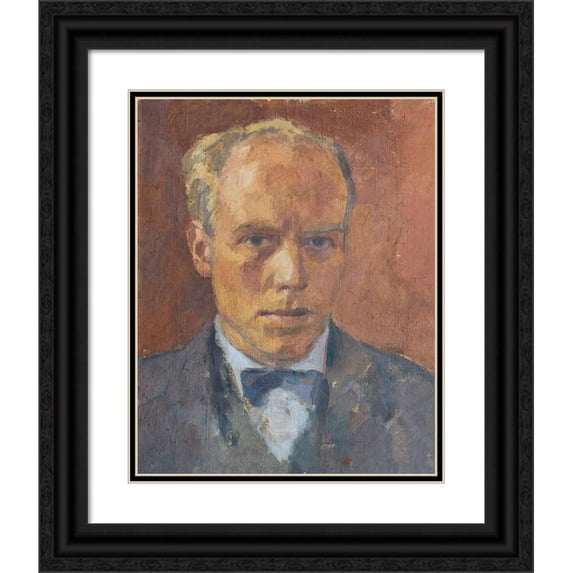 Walther Gamerith 12x14 Black Ornate Wood Framed Double Matted Museum Art Print Titled: Early Self -Portrait (1930)
