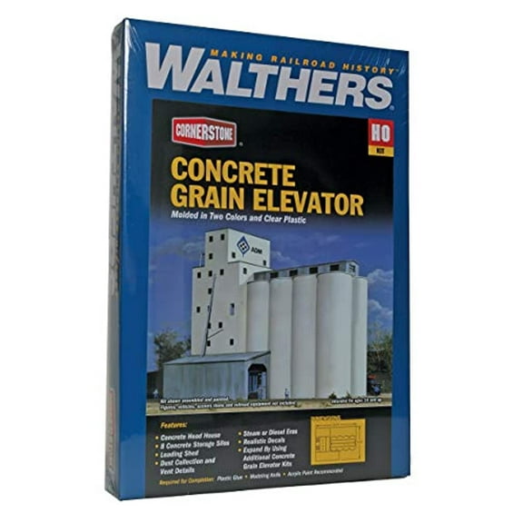 Walthers-ADM(R) Concrete Grain Elevator -- Kit - 13-1/2 x 9 x 13-1/2" 33.7 x 23.