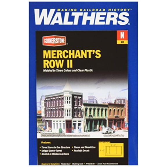 Walthers Cornerstone N Scale Model Merchant's Row Ii Kit, 6-1/4 x 3-1/2" 15.9 x 8.9cm