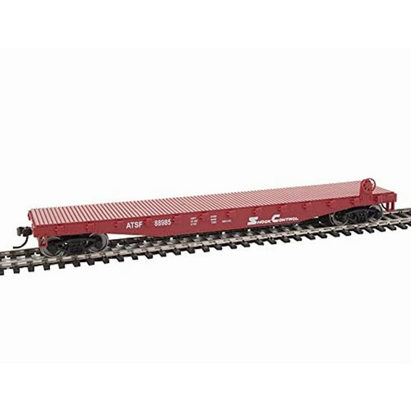 Walthers Trainline HO Scale Model Flatcar Ready to Run Atchison Topeka Santa Fe 88985 Red White