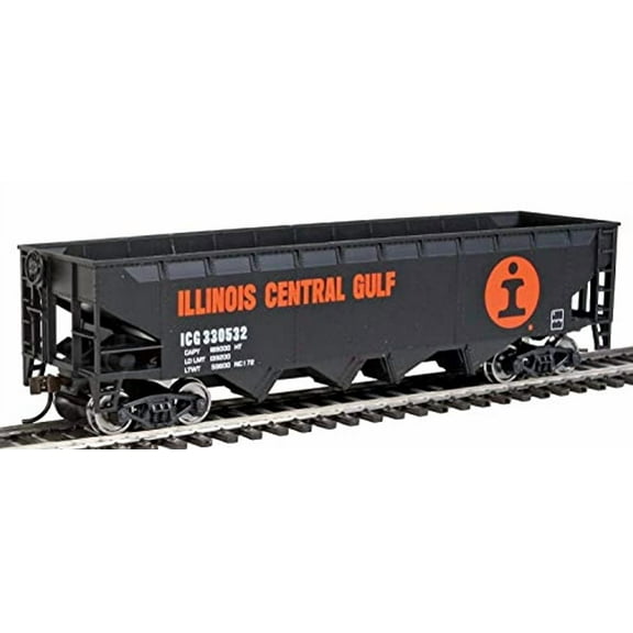 Walthers Trainline Offset Hopper Ready to Run Illinois Central Orange Black White Large Logo HO Scale